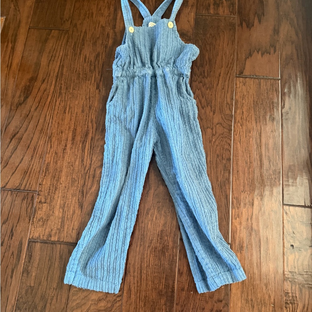Light Blue Ribbed velvet Kids One-Piece Overalls - Picture 3 of 5